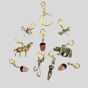 Camping Themed Gold Tone Charm Set